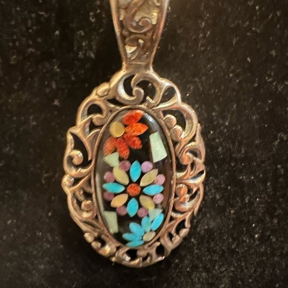 Carolyn Pollack Silver Floral Gemstone Pendant and sterling silver Necklace 19" - Picture 3 of 10